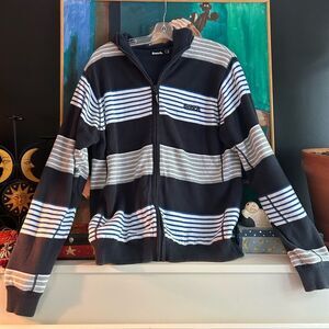 Bench Men's Blue and Gray Striped Zip-Up Fleece Lined Sweater Size XL